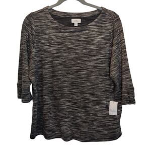 NWT Croft & Barrow Plus Sz 1X Grey Space Dye 3/4 Sleeve Sweatshirt Boat Neck